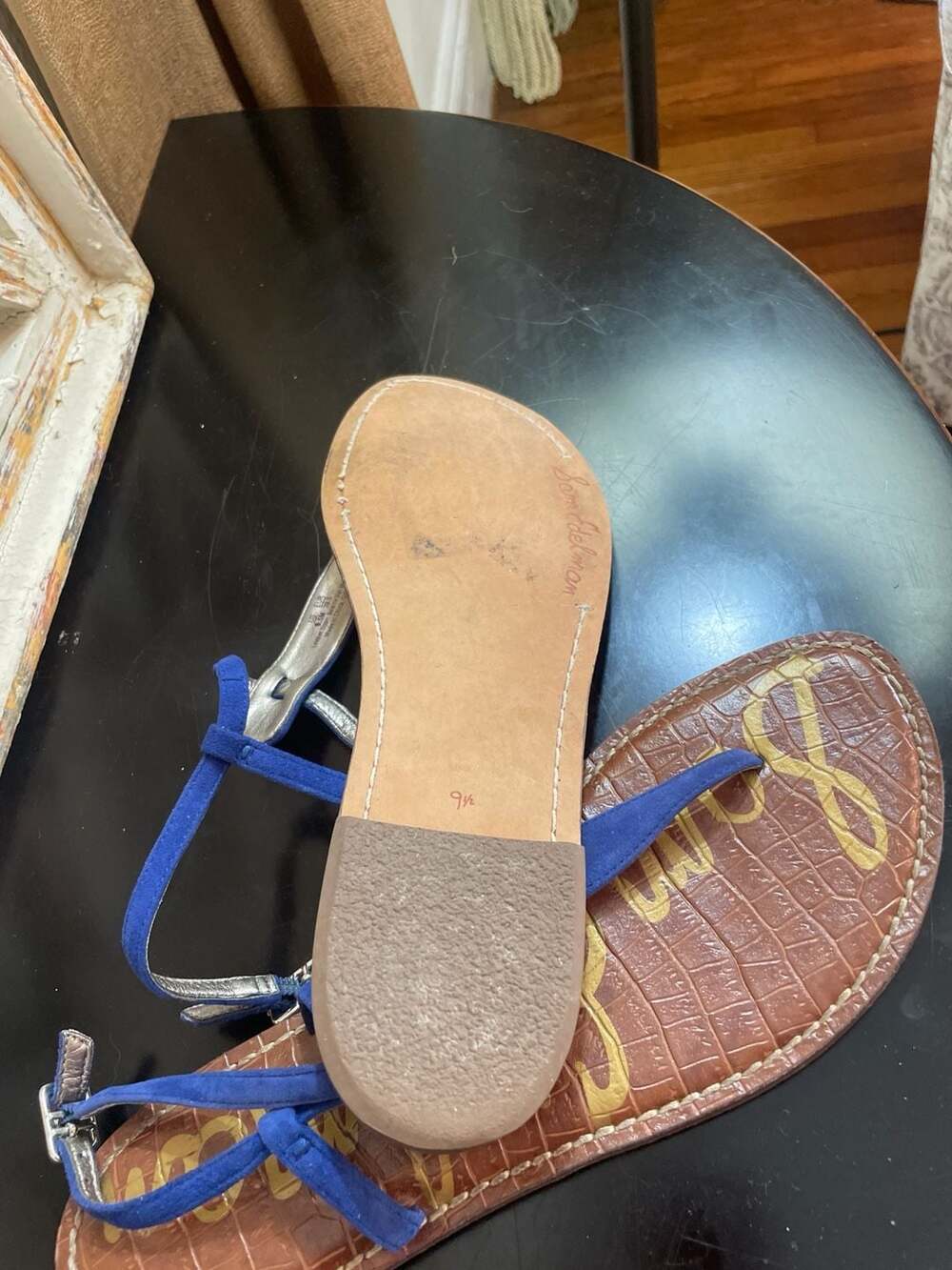 Sam Edelman Gigi Blue Suede Croc Embossed T-Strap Sandals Size 9.5 - Picture 8 of 9